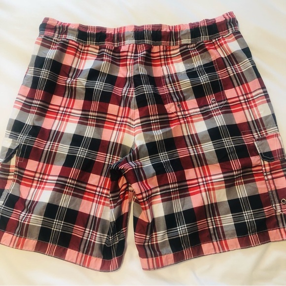 Mens 2X Red Tartan Cargo Swim Board Shorts Mesh Liner - Picture 2 of 7